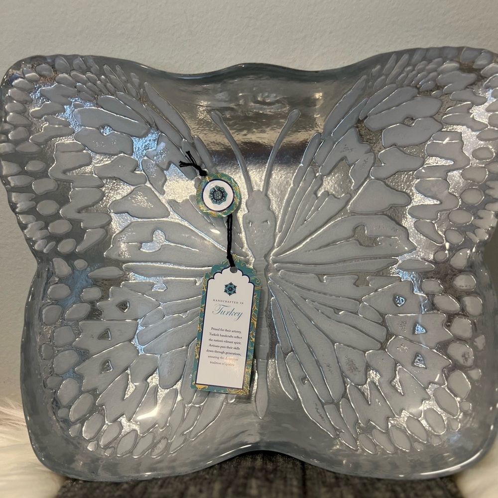 Decorative butterfly glass plate in silver